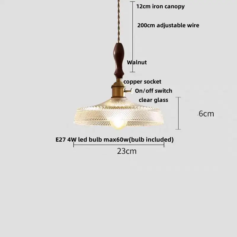 Vintage brass and clear glass led pendant light kitchen hanging lamp