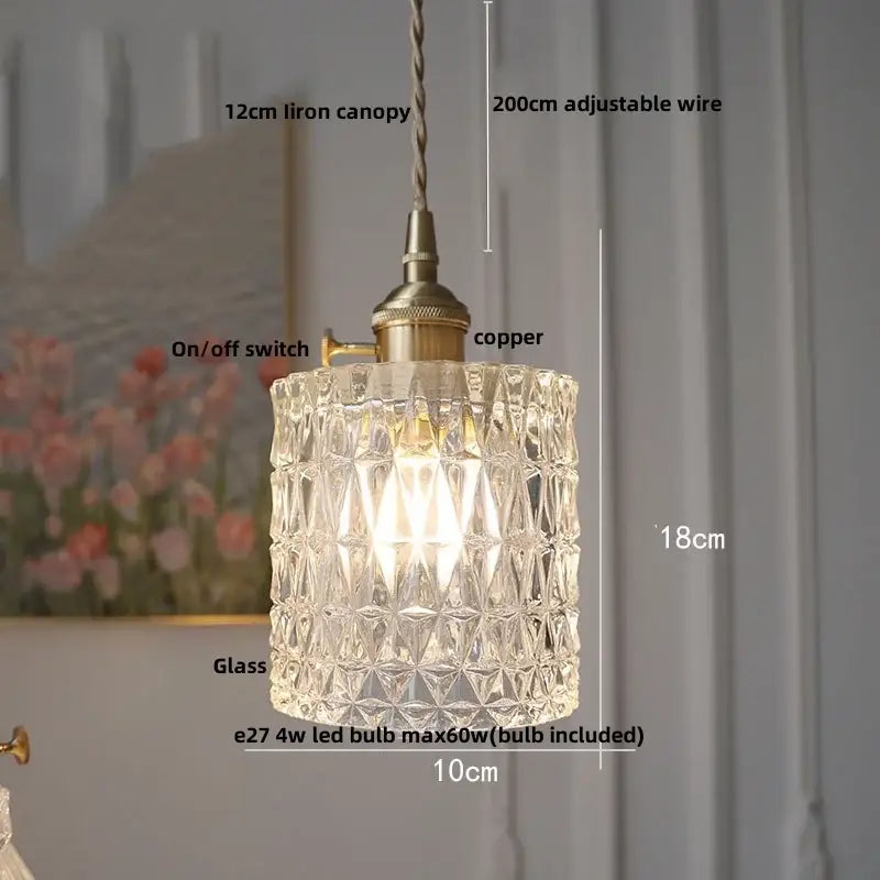 Vintage brass and clear glass led pendant light kitchen hanging lamp