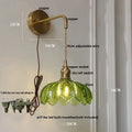 Vintage brass and green glass led wall lamp bedroom lotus light