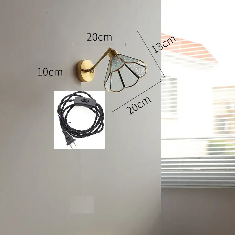 Vintage brass and green glass led wall lights bedroom sconce
