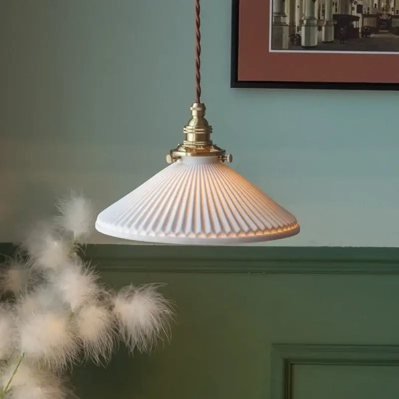 Vintage brass and off-white ceramic led pendant light for dining room