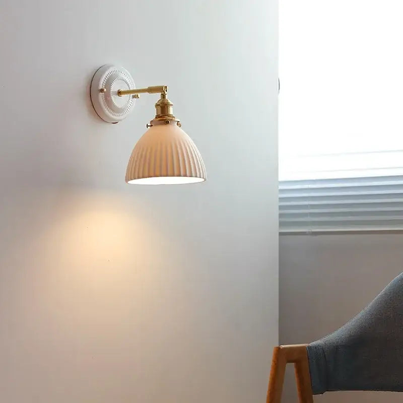 Vintage brass and ribbed glass led wall light bedroom sconce