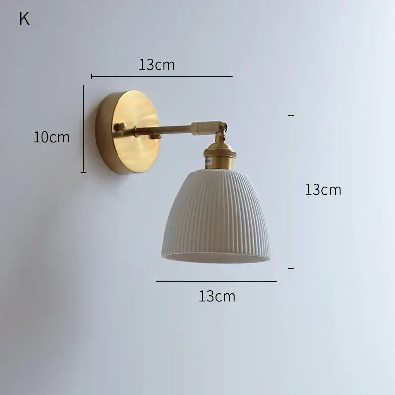 Vintage brass and ribbed glass led wall light bedroom sconce