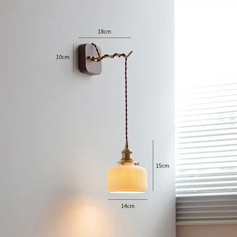 DecorBites™ LED Wall Sconce Modern Japan Style Ceramic Lampshade Wooden Base Light