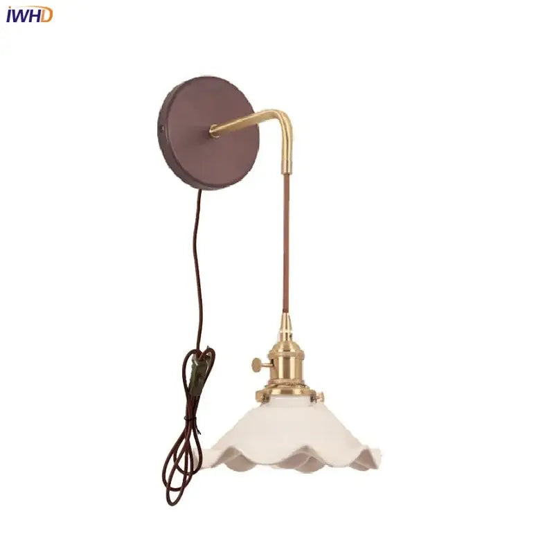 Vintage brass and scalloped glass wall sconce bedroom light