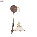 Vintage brass and scalloped glass wall sconce bedroom light
