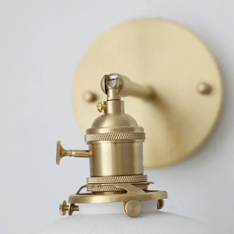 Vintage brass ceramic knob wall lights bedroom ribbed glass sconce