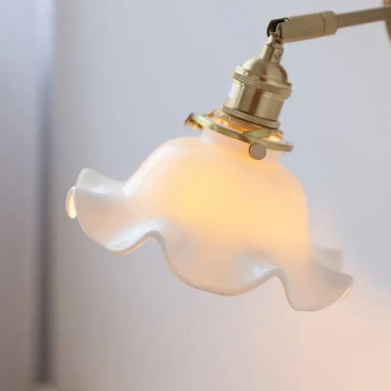 Vintage brass ceramic led wall lights bedroom ruffled glass shade