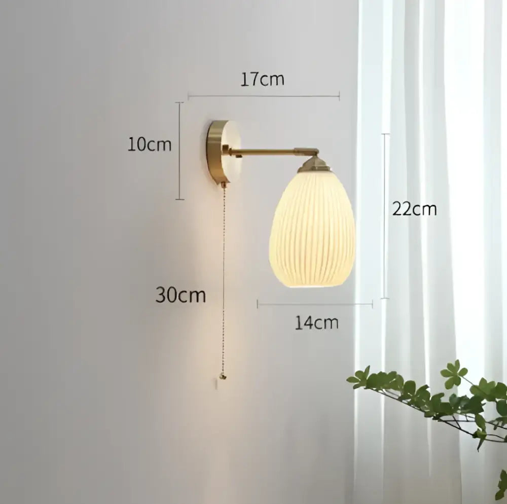 Vintage brass ceramic wall lamp with knob switch bedroom sconce