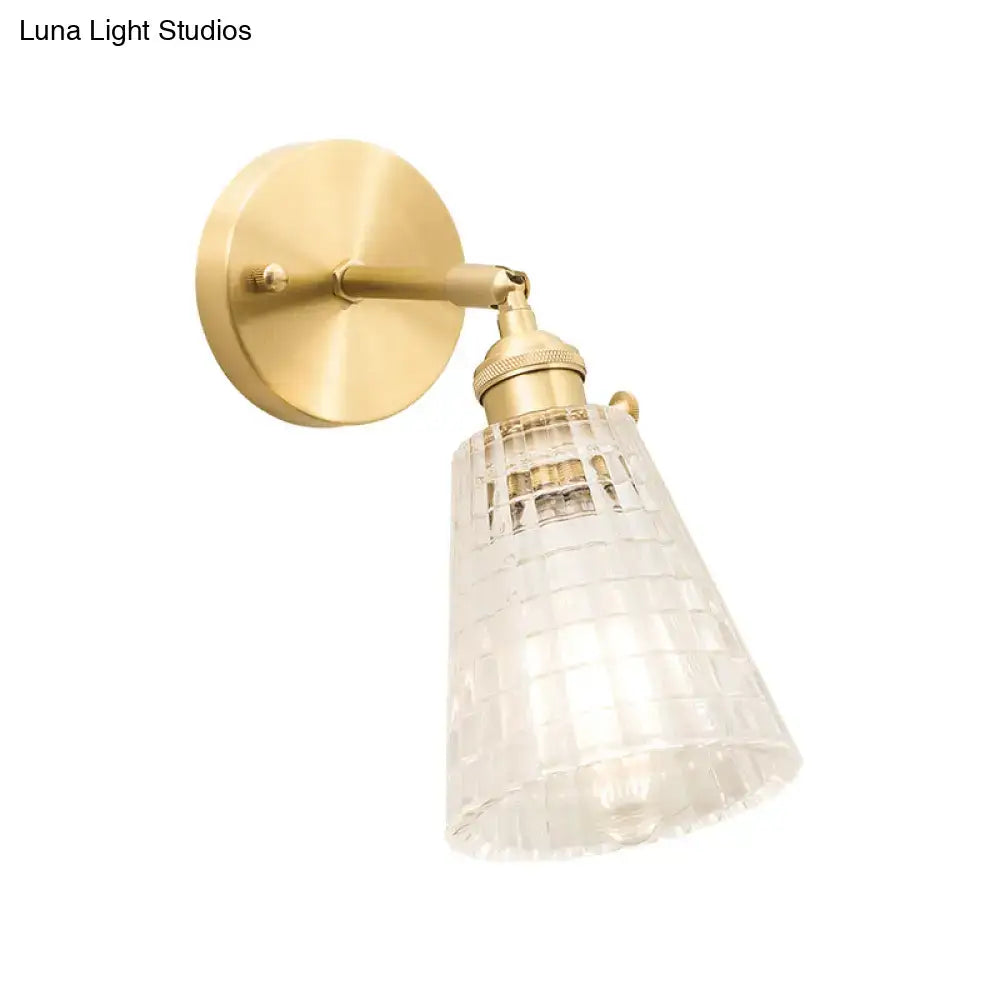 Vintage brass clear ribbed glass wall sconce bedroom led light