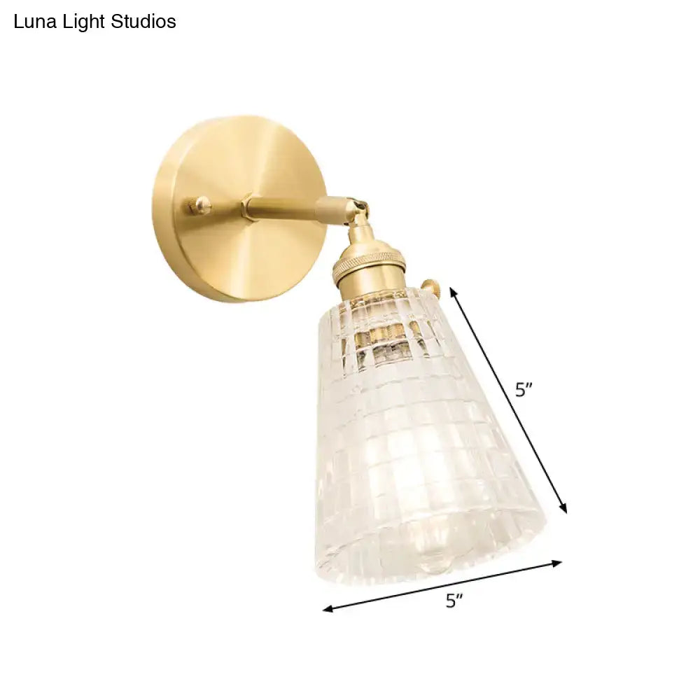 Vintage brass clear ribbed glass wall sconce bedroom led light