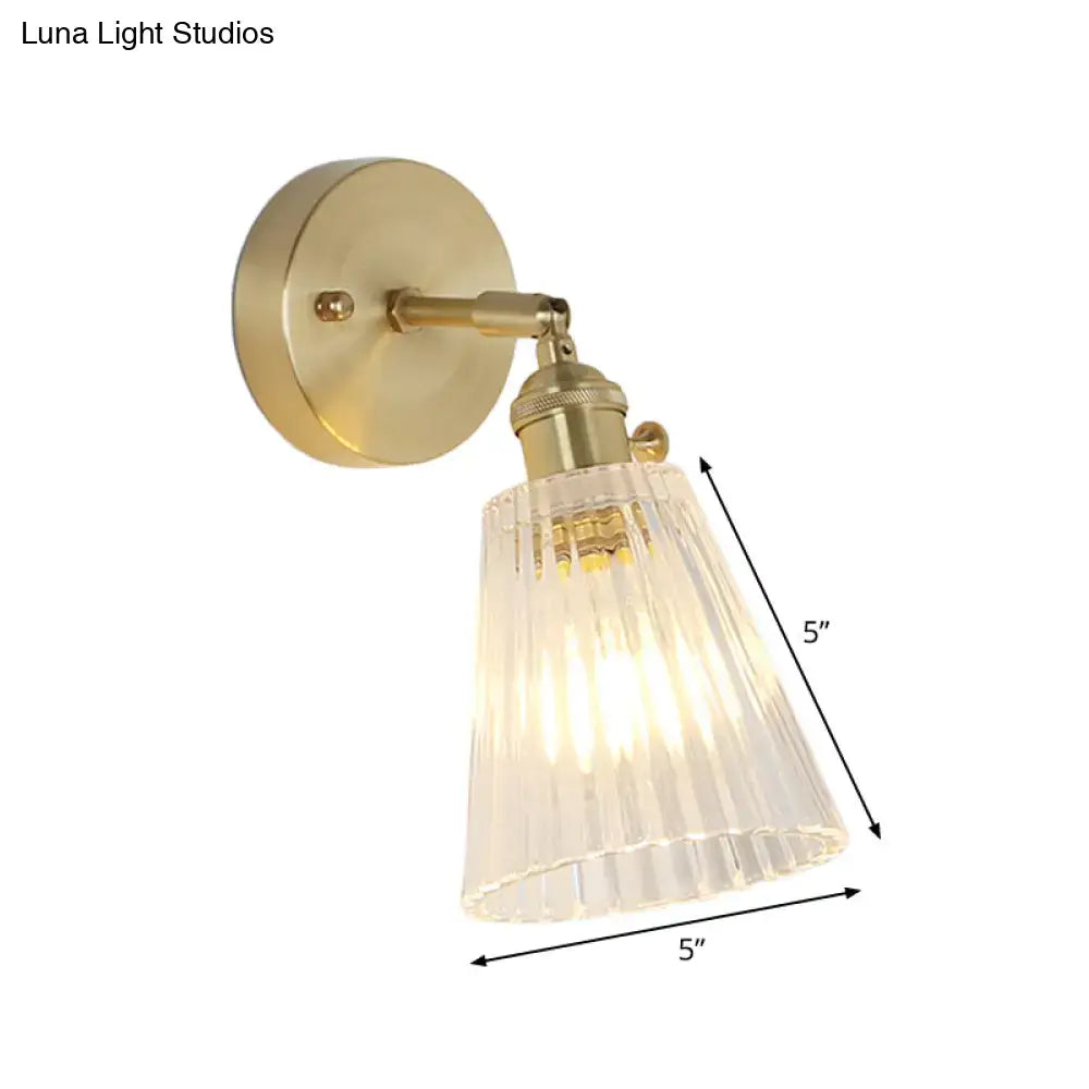 Vintage brass clear ribbed glass wall sconce bedroom led light