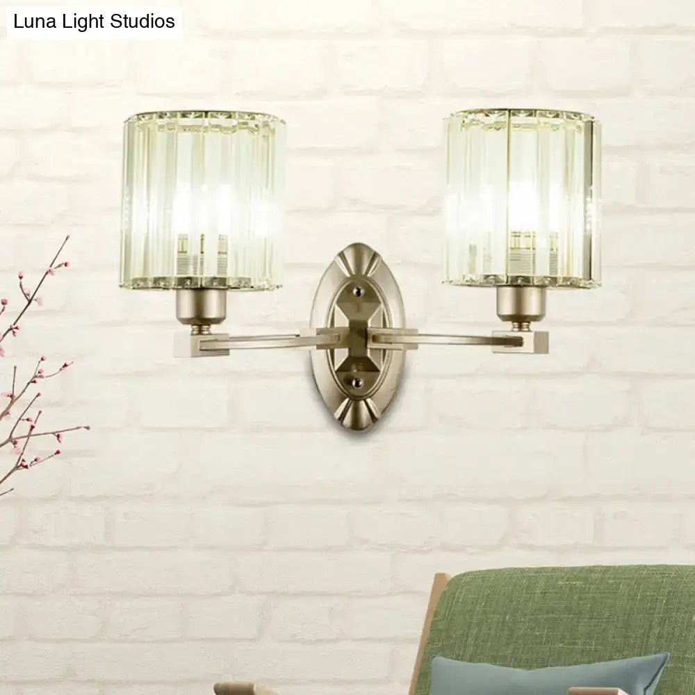 DecorBites™ Silver Modern Cylinder Crystal Wall Light Fixture for Living Room - 1/2 Lights Sconce