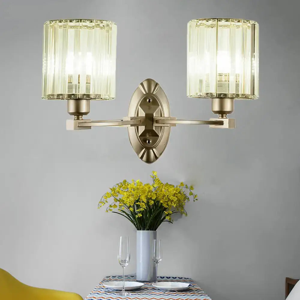 DecorBites™ Silver Modern Cylinder Crystal Wall Light Fixture for Living Room - 1/2 Lights Sconce