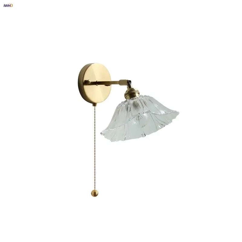 Vintage brass fluted glass bedside sconce wall light for bedroom