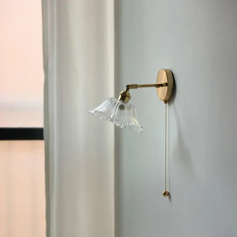 Vintage brass fluted glass bedside sconce wall light for bedroom