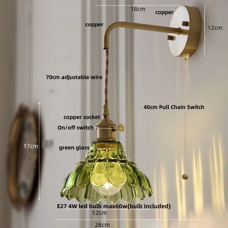 DecorBites™ LED Wall Lights Modern Nordic Pull Chain Glass Bedroom Lamp