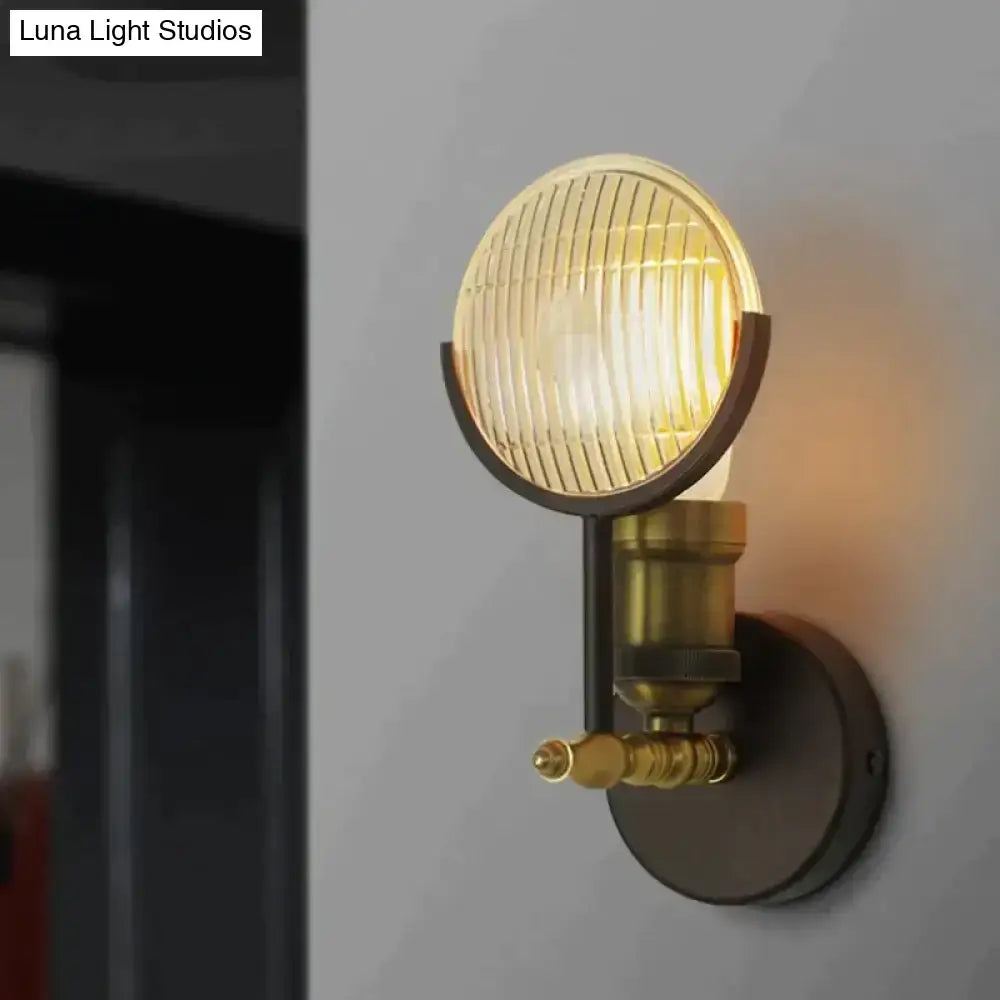Vintage brass ribbed glass led wall lamp sconce for bedroom