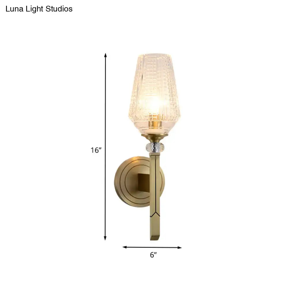 Vintage brass ribbed glass wall light – bedroom sconce fixture