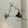 Vintage brass swing arm wall light fixture bedroom glass sconce