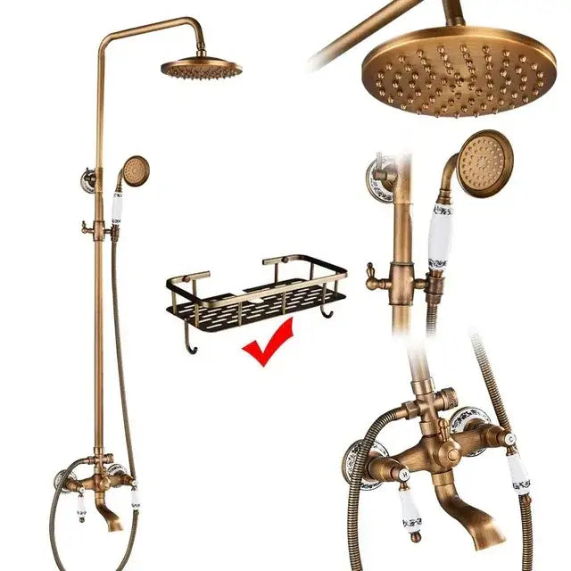 DecorBites™ Brass Wall Mount Bathtub Faucet with Shelf, Dual Handle Shower Set