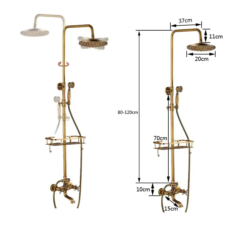 DecorBites™ Brass Wall Mount Bathtub Faucet with Shelf, Dual Handle Shower Set