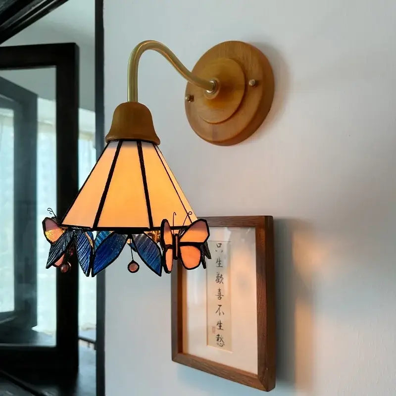 DecorBites™ Butterfly Glass LED Wall Light with Copper Arm for Home Decor.