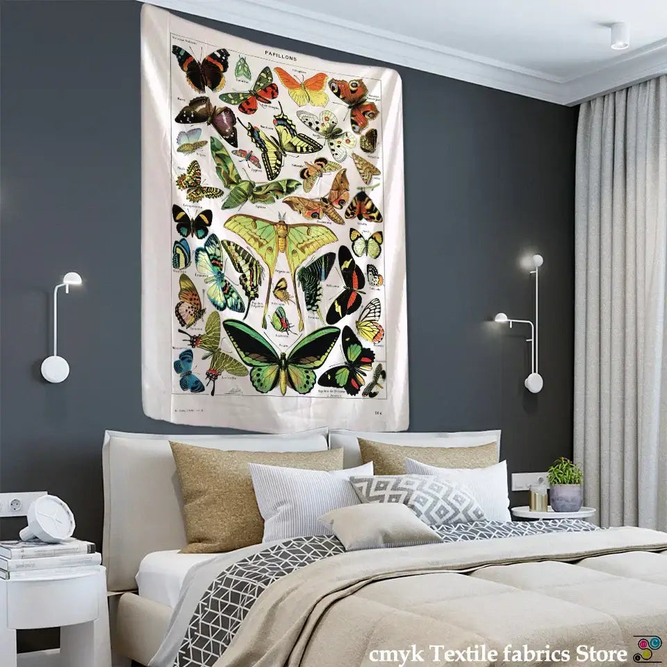 Vintage butterfly map tapestry bedroom wall decor