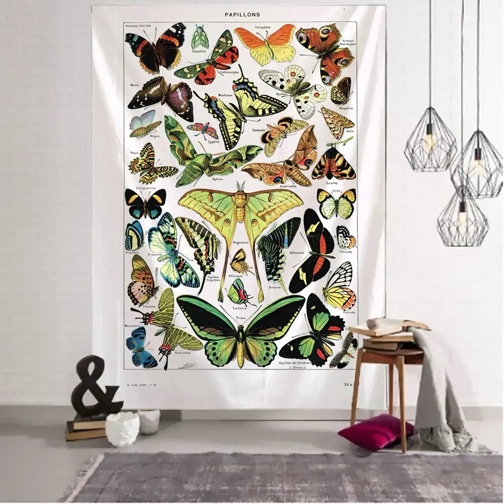 Vintage butterfly map tapestry bedroom wall decor