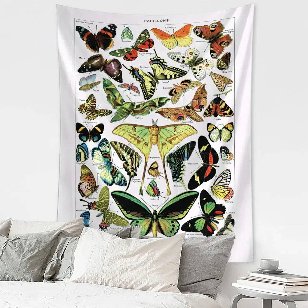 Vintage butterfly map tapestry bedroom wall decor
