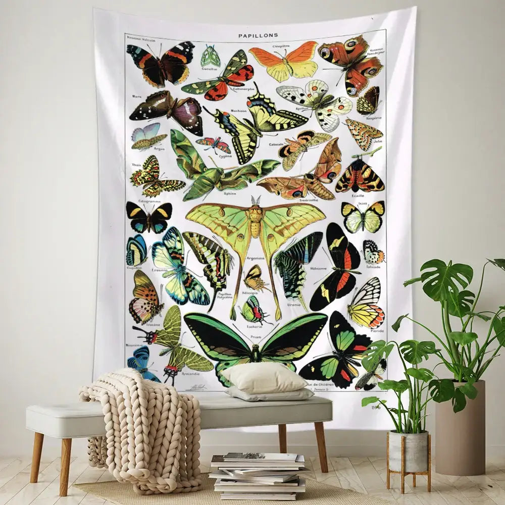 Vintage butterfly map tapestry bedroom wall decor