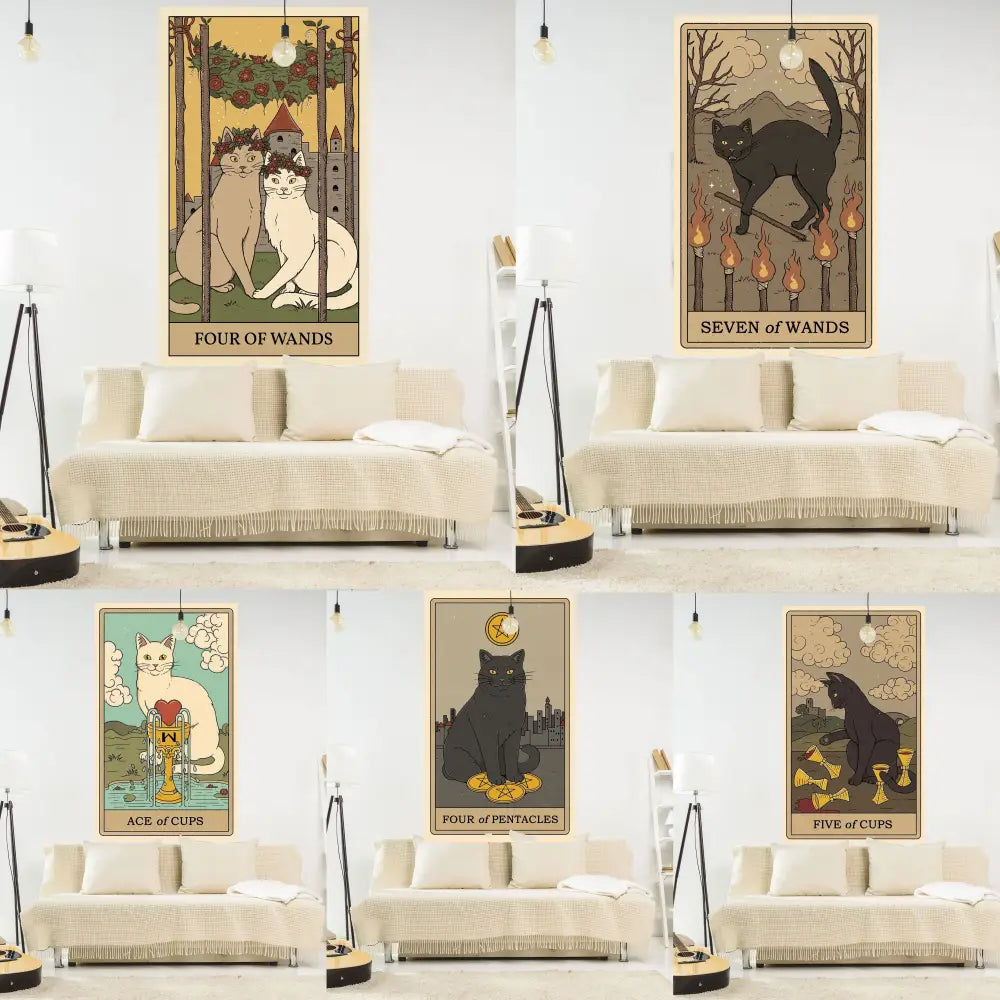 Vintage cat tarot wall hanging bedroom decorbites cat tapestry