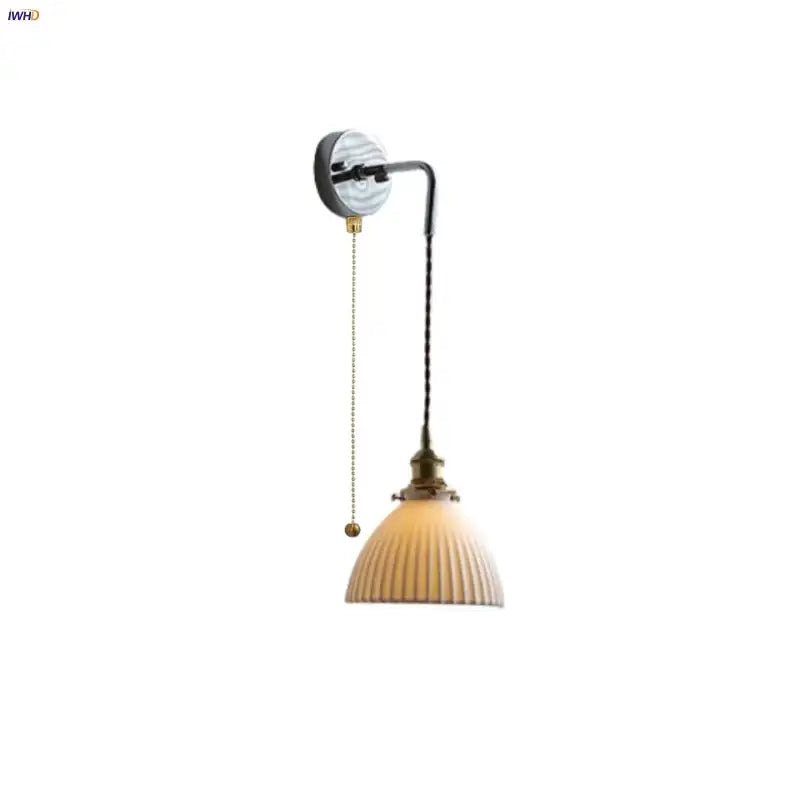 Vintage ceramic led wall sconce with ribbed glass for bedroom