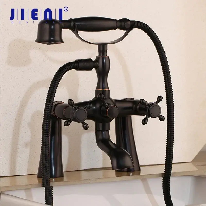 DecorBites™ Black Bathtub Faucet with Hand Shower Dual Handles Oil Rubbed Bronze