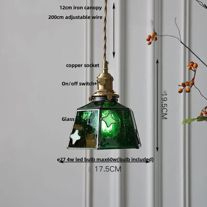 Vintage colorful glass tiffany pendant lamp dining room brass fixture