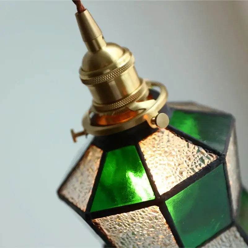 Vintage colorful glass tiffany pendant lamp dining room brass fixture
