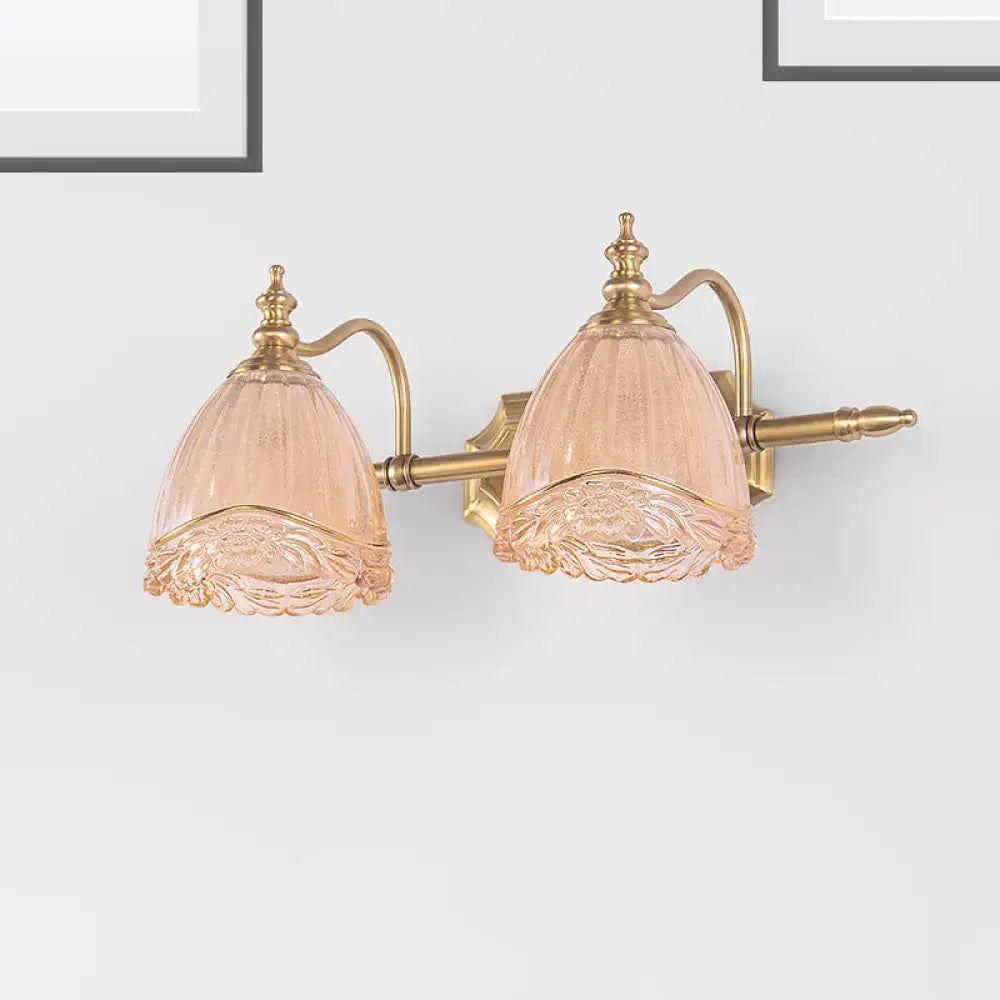 Vintage floral amber glass wall sconce bedroom gold sconce pair