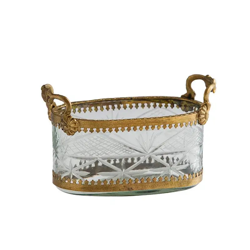 Vintage gold and carved glass snack plate dining room storage box