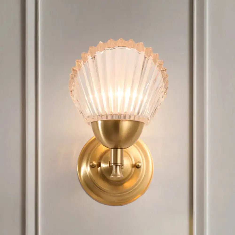 Vintage gold finish shell wall lamp bedroom frosted glass sconce