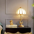 Vintage gold swan glass scalloped table lamp bedroom nightlight