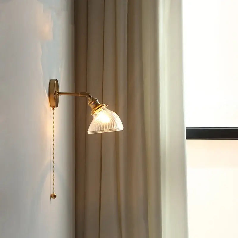 Vintage green glass led wall sconce bedroom brass stair light