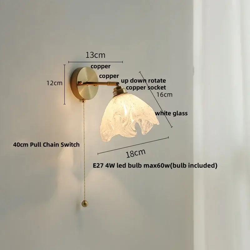 Vintage green glass led wall sconce bedroom brass stair light