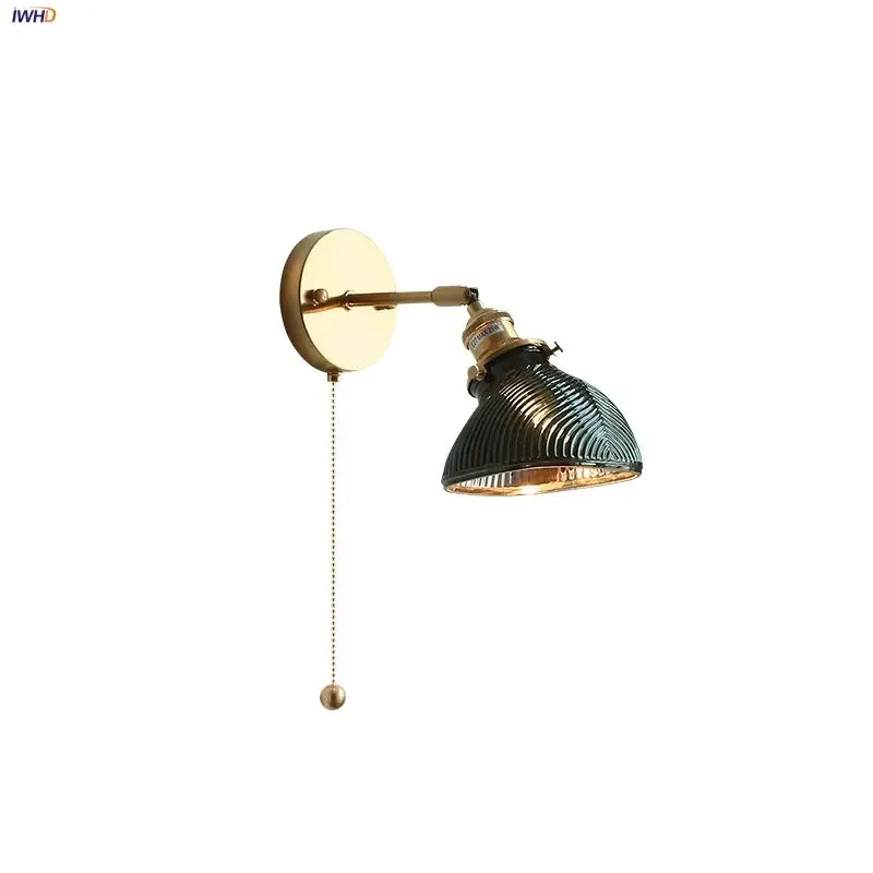 Vintage green glass led wall sconce bedroom brass stair light