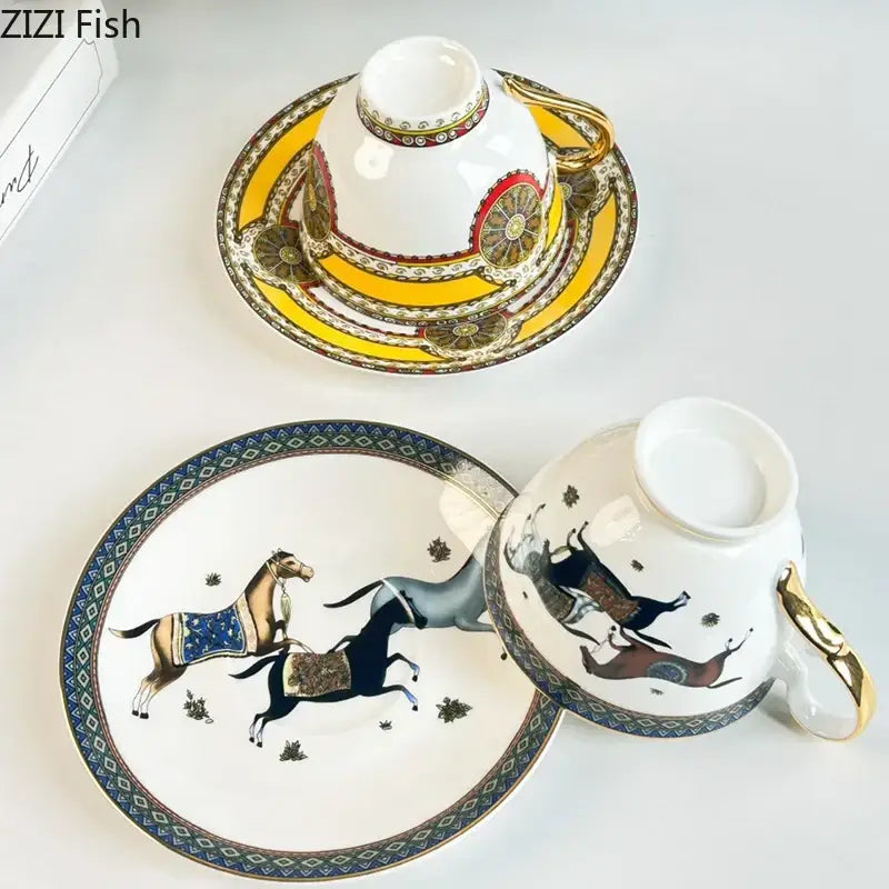 DecorBites™ Bone Porcelain Coffee Mug Cup Saucer Set for Dining Table Tea Fruits Juice