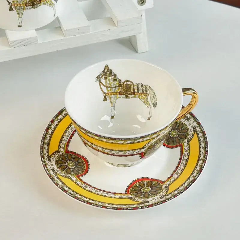 DecorBites™ Bone Porcelain Coffee Mug Cup Saucer Set for Dining Table Tea Fruits Juice
