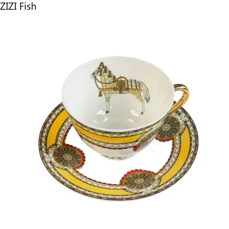 DecorBites™ Bone Porcelain Coffee Mug Cup Saucer Set for Dining Table Tea Fruits Juice