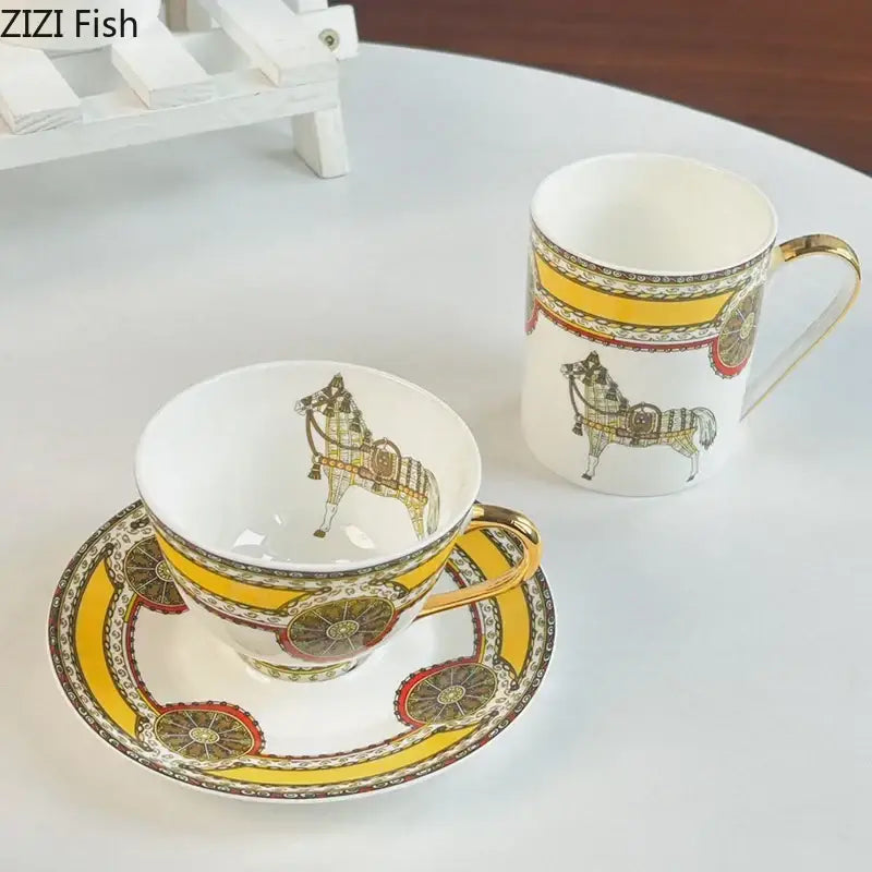 DecorBites™ Bone Porcelain Coffee Mug Cup Saucer Set for Dining Table Tea Fruits Juice