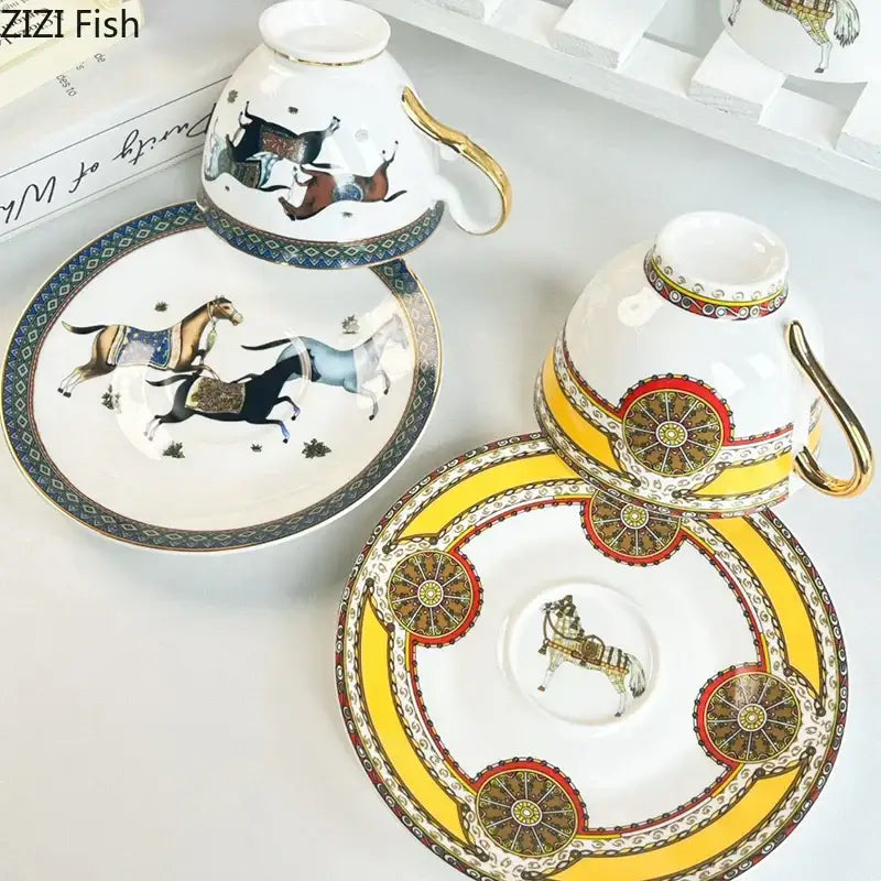 DecorBites™ Bone Porcelain Coffee Mug Cup Saucer Set for Dining Table Tea Fruits Juice