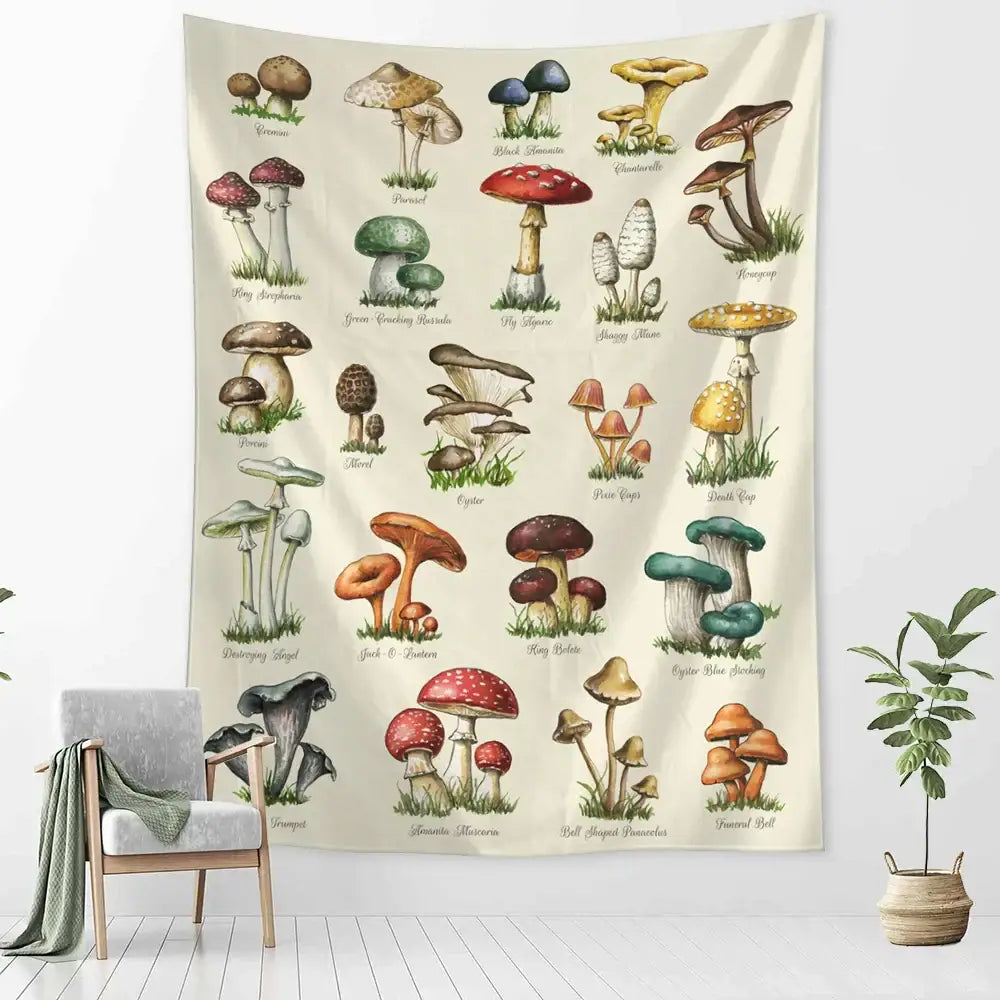 Vintage mushroom girl tapestry bedroom boho wall art decor