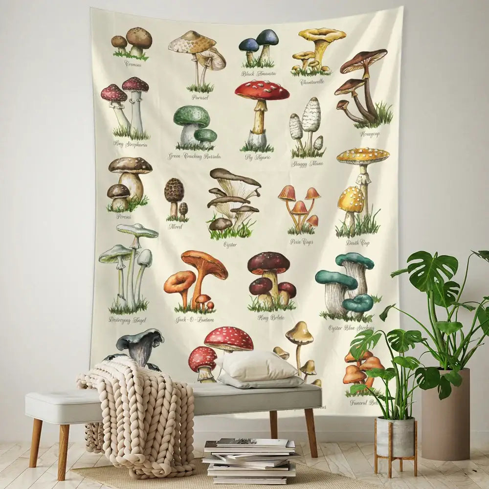 Vintage mushroom girl tapestry bedroom boho wall art decor